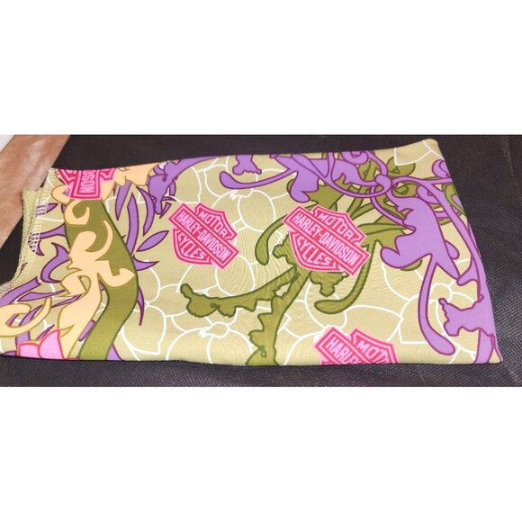 Harley-Davidson Green Floral Logo Scarf Bandana Bling T-Shirt Material 24x24 - Picture 2 of 14